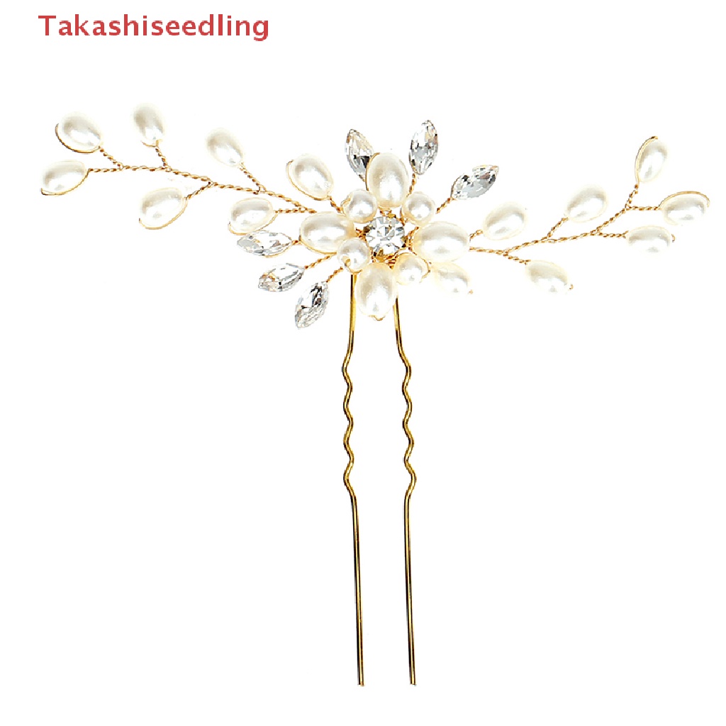 (Takashiseedling) Trâm Cài Tóc Hình Hoa Đính Pha Lê Và Ngọc Trai Thủ Công Thanh Lịch Cho Cô Dâu Trong Ngày Cưới