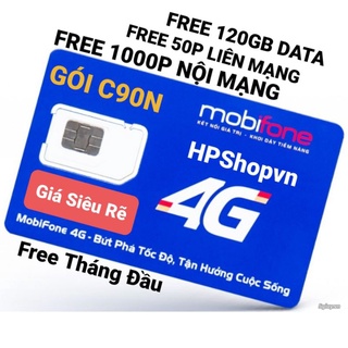 Free 1T SIM C90N MOBIFONE 1050 PHÚT 120GB DATA 4G NGÀY SỐ ĐẸP