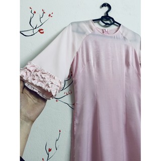 Set cách tân lỡ áo 2 tà lụa nhung phối váy lụa tằm