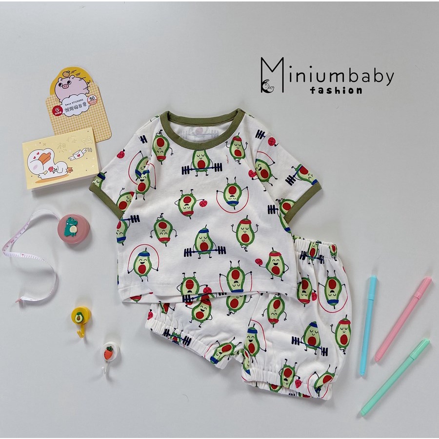 Bộ quần áo cộc tay unisex  100% cotton in hình cho bé trai, bé gái từ 9-12kg, miniumbabyfashionSB1054