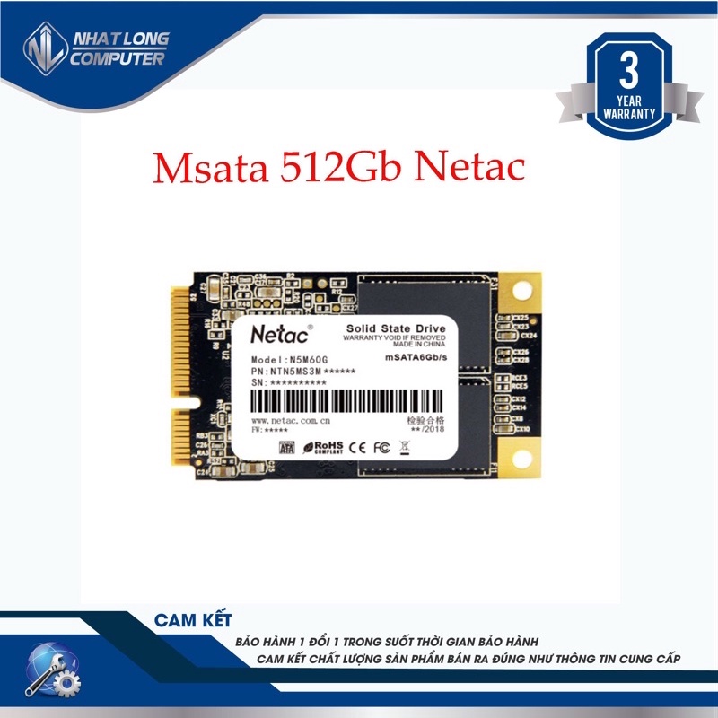 Ổ Cứng Msata 512Gb Netac N5M mới bảo hành 3 Năm.