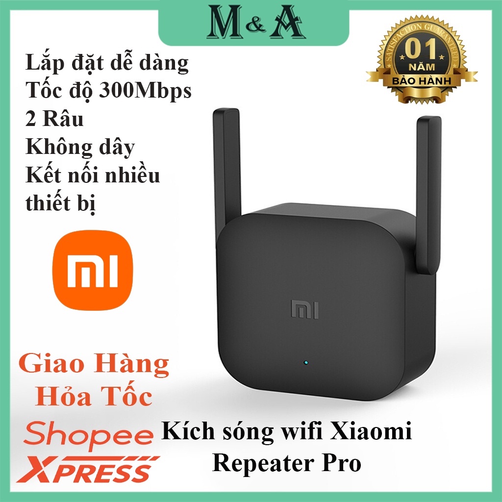 Bộ kích sóng Wifi Xiaomi Repeater Pro 2 râu chuẩn wifi 300Mbps, sóng khỏe phát xuyên tường, hàng chính hãng