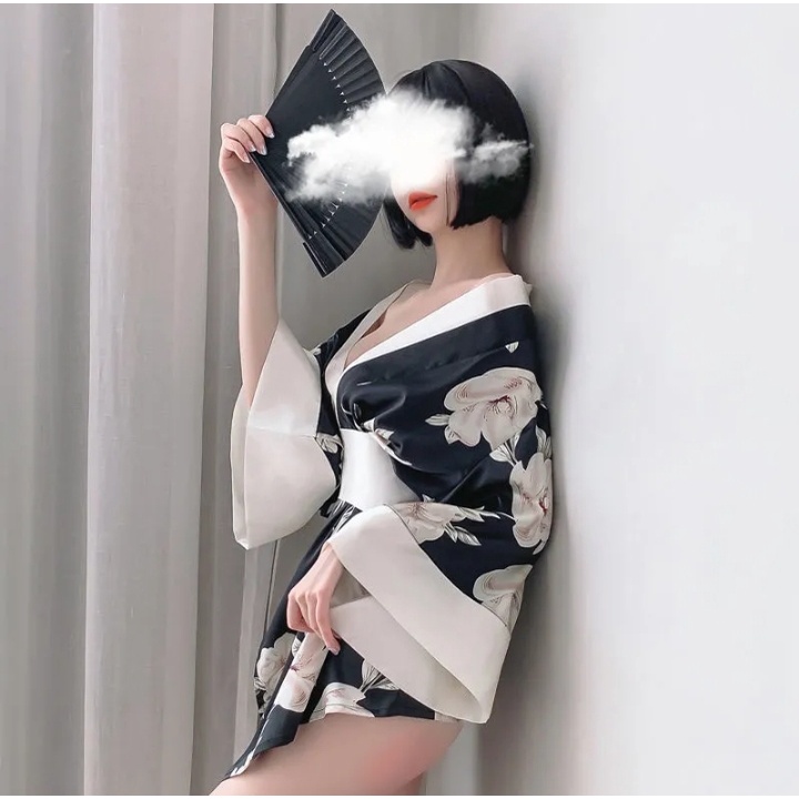 Áo choàng ngủ kimono lụa hoa anh đào kèm quần lọt khe gợi cảm sexy sang trọng freesize