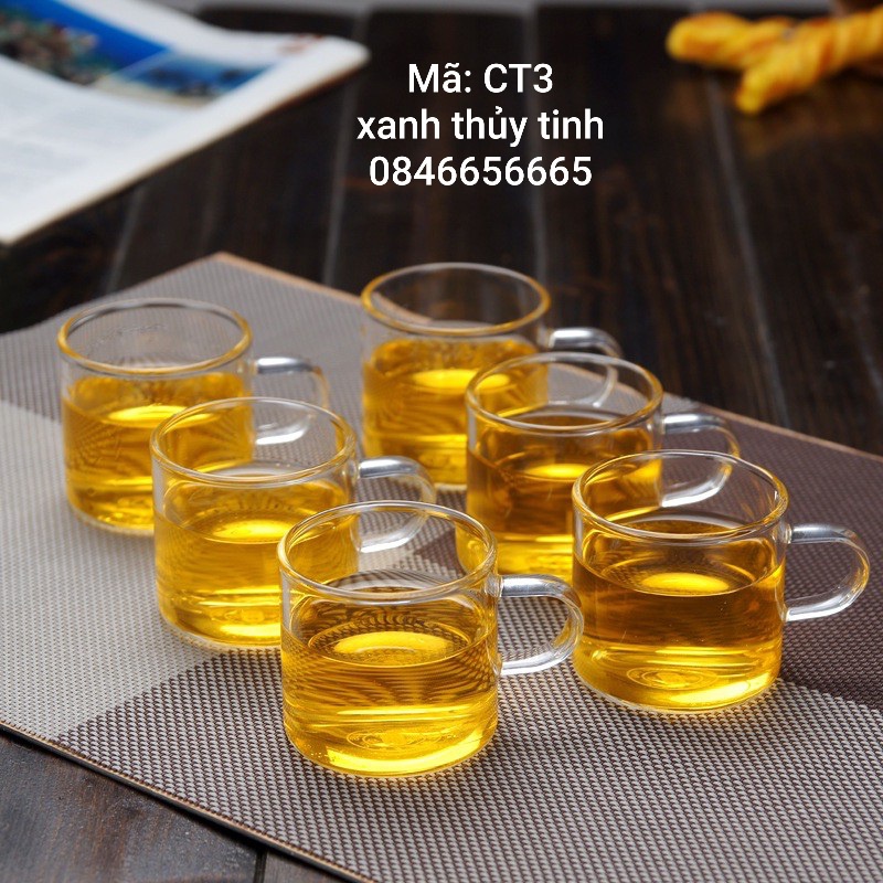 Bộ bình 1,6lit + 6 chén thuỷ tinh 100ml kèm khay tre (AT17.1+CT3+KT4)