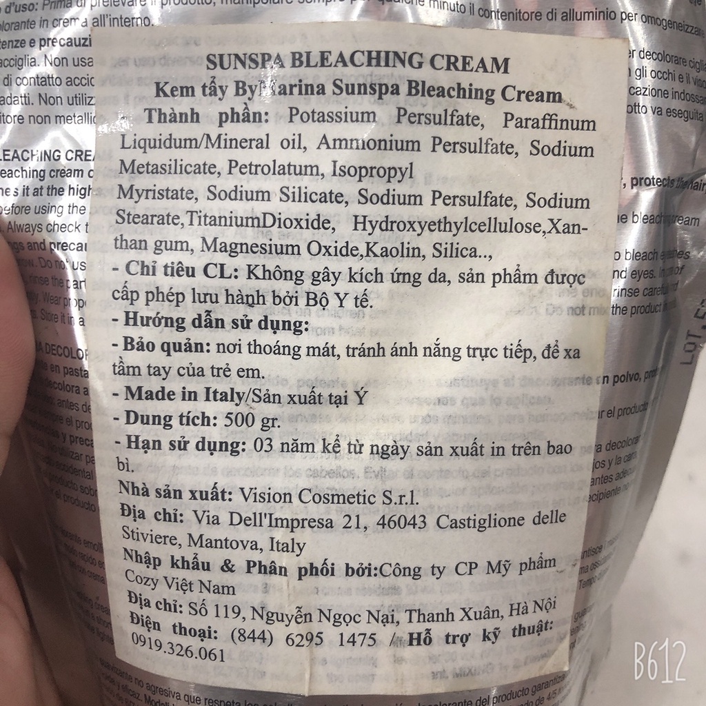 KEM TẨY SUNSPA Bleaching Cream BYMARINA 500G nâng 1 lần lên 8 tone