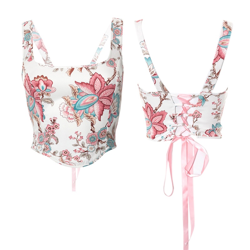 Ivy Áo Thun Nịt Bụng Không Tay In Hoa Thanh Lịch Trang Trí Cho Nữ