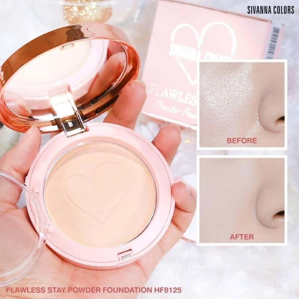 Phấn phủ mịn kết hợp phân nền Sivanna Flawless Stay Powder Foundation siêu che phủ mịn hoàn hảo HF8125 Tone 2