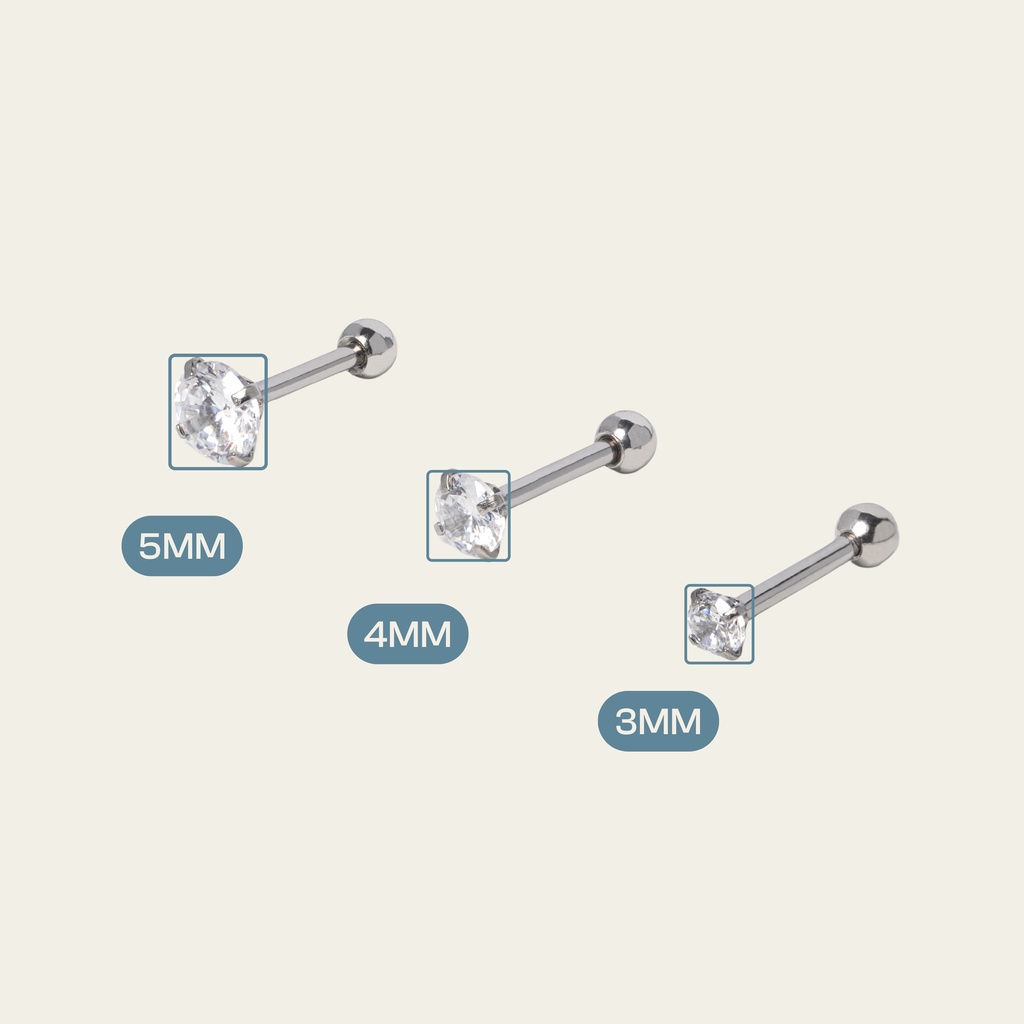 Khuyên tai nụ nam nữ đá tròn trơn CRYSTAL ROUND Elegant