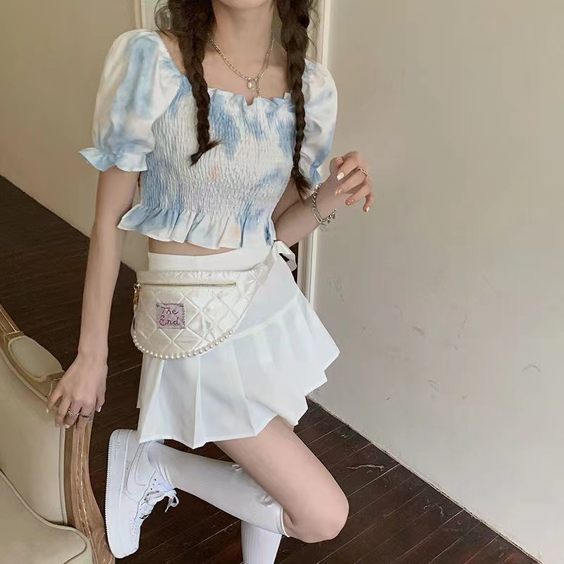 Áo Croptop Tay Phồng In Họa Tiết Hoa Phong Cách Pháp Cổ Điển Thời Trang Mùa Hè Cho Nữ