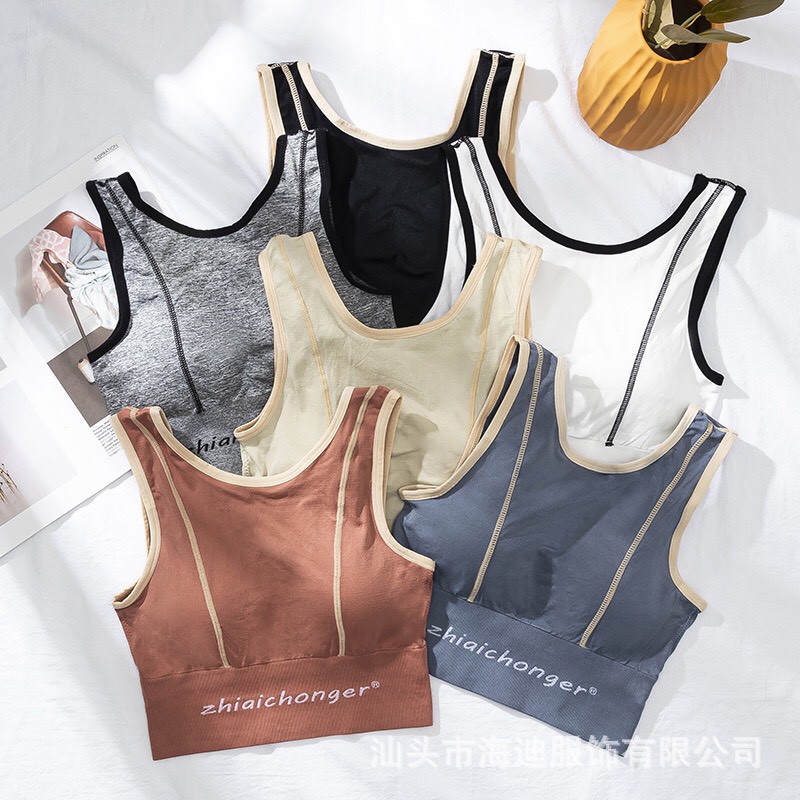 Áo bra tập bo eo, áo croptop ba lỗ thể thao tập gym - yoga phối sọc dành cho nữ.