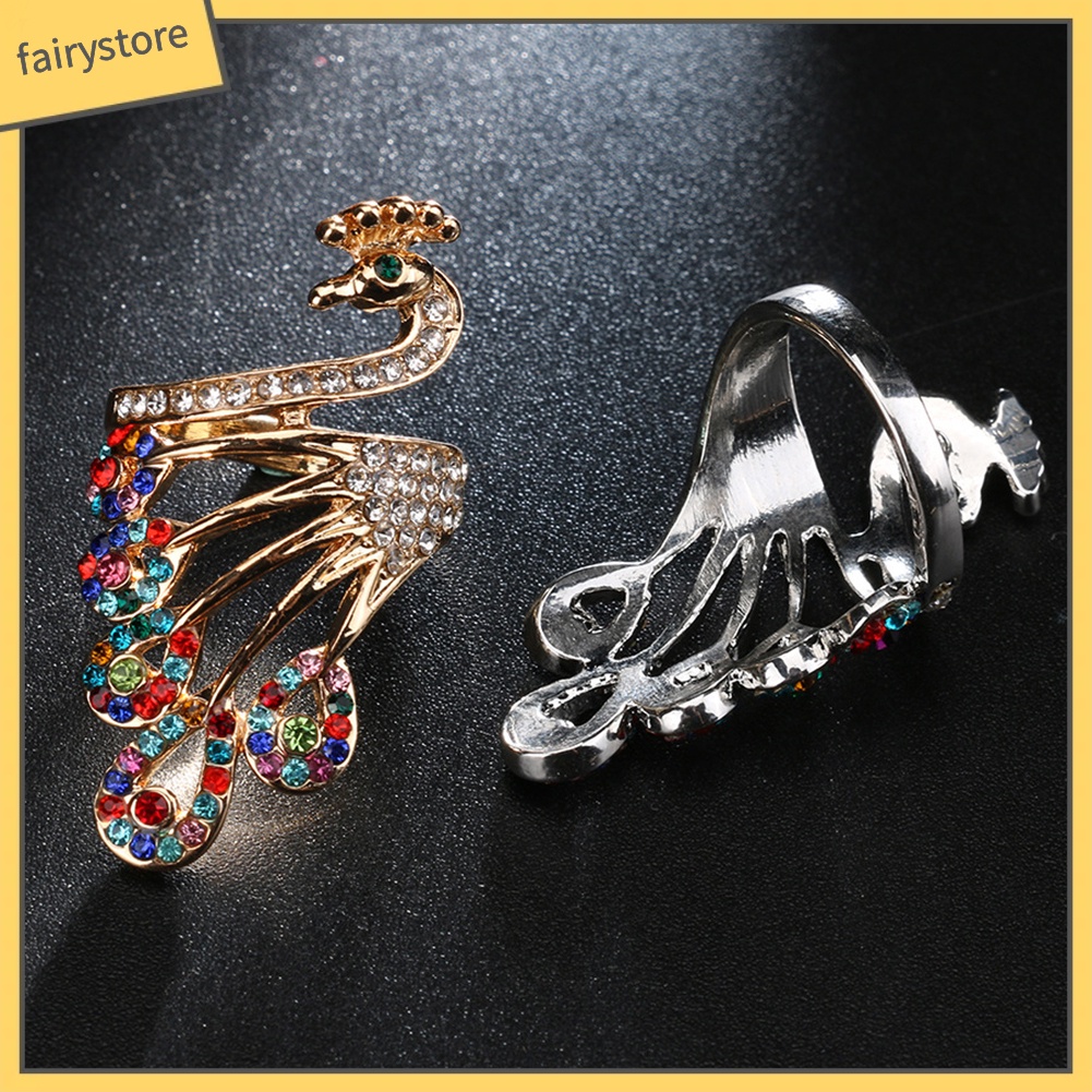 Nhẫn mạ vàng hình chim công đính đá phong cách retro thời trang