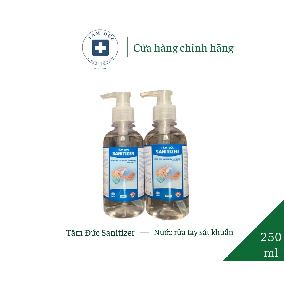 Nước rửa tay khô diệt khuẩn Tâm Đức Sanitizer dạng gel chiết xuất tinh dầu quế chai 250ml