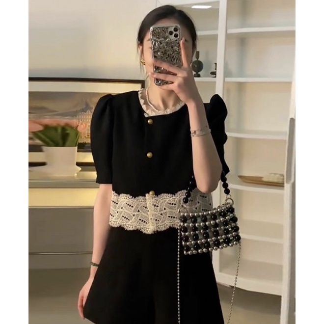 CÓ SẴN Set bộ đồ nữ thiết kế LOẠI 1 thấm hút mồ hôi, áo sơ mi viền ren tiểu thư và quần short đùi siêu xinh -HÀNG CÓ SẴN