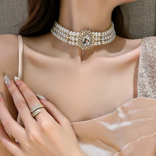 Vòng Cổ Choker Đính Đá Ngọc Trai Nhân Tạo Phong Cách Âu Mỹ