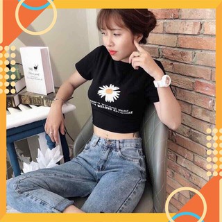 Áo cortop HOA CÚC Đen Trắng siêu hot