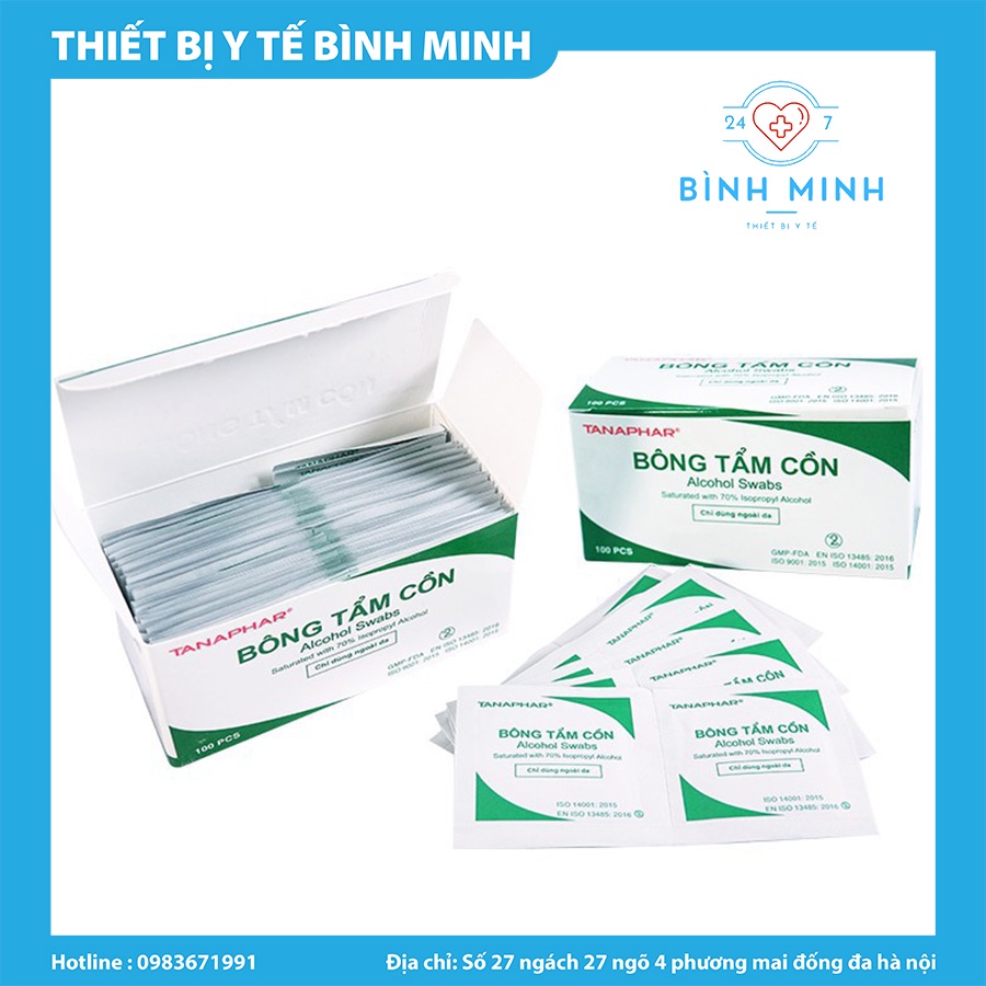 Hộp 100 Miếng Gạc Tẩm Cồn Sát Khuẩn, Bông Tẩm Cồn Y Tế Tiệt Trùng Sát Trùng, Cồn Khô Alcohol Pads TAN