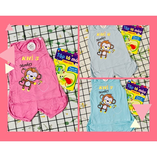 BỘ BA LỖ THUN LẠNH IN HÌNH KHỈ CON CHO BÉ TRAI BÉ GÁI 10-25KG
