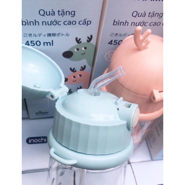 *** Bình nước hươu trẻ em Goki Rudy INOCHI 450ml - Rất đẹp - Hàng Khuyến mãi từ sữa Vinamikl-màu xanh