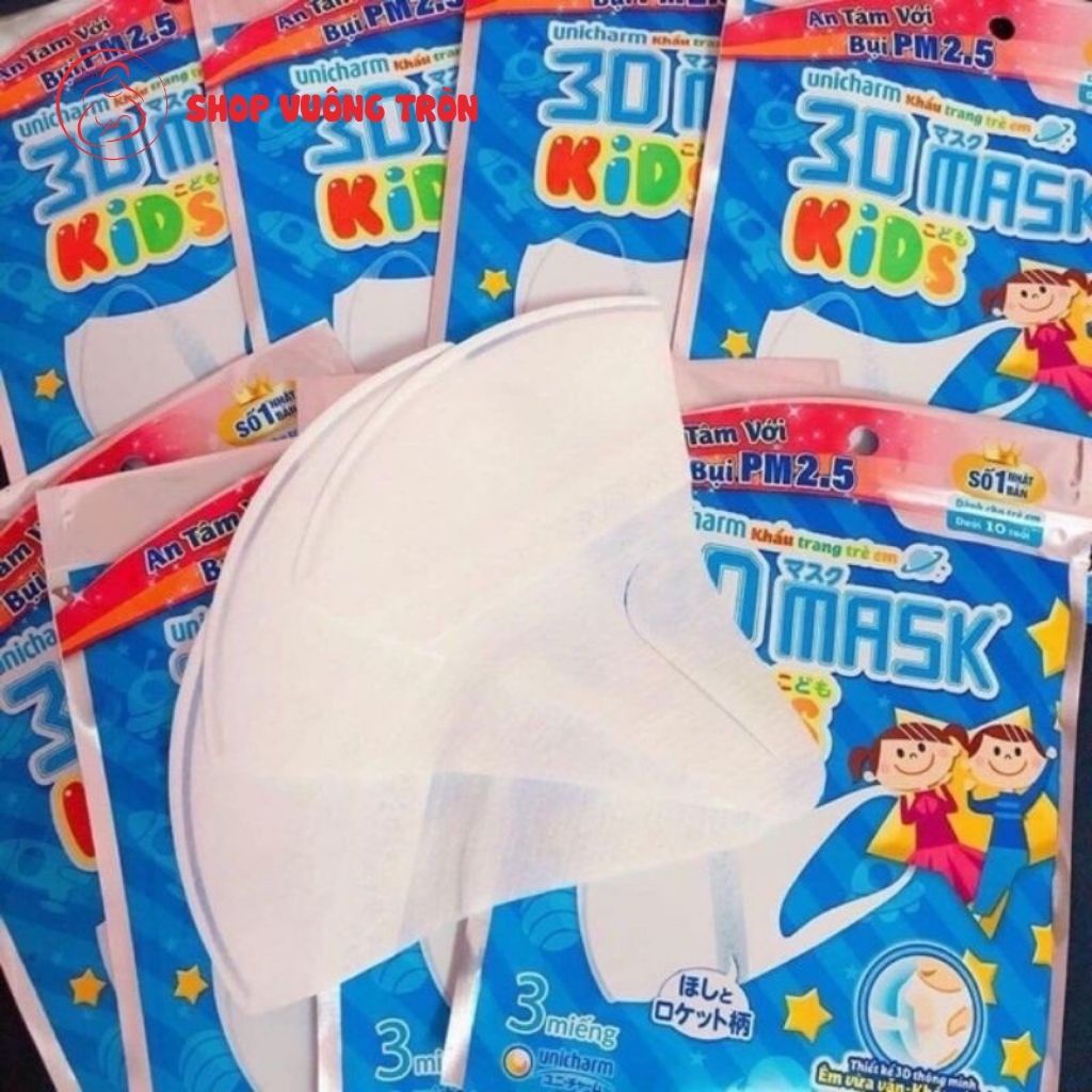 Combo 10 Gói Khẩu Trang UNICHARM 3D Mask Cho Bé Dưới 10 Tuổi Gói 3 Chiếc