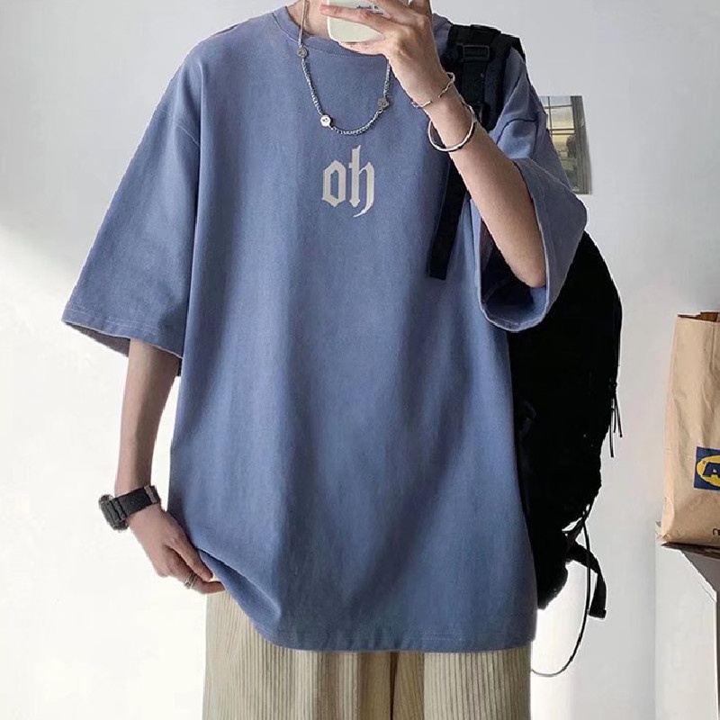 Áo Thun Tay Ngắn Cổ Tròn Dáng Rộng In Chữ Phong Cách Nhật Bản Thời Trang Mùa Hè Cho Nam