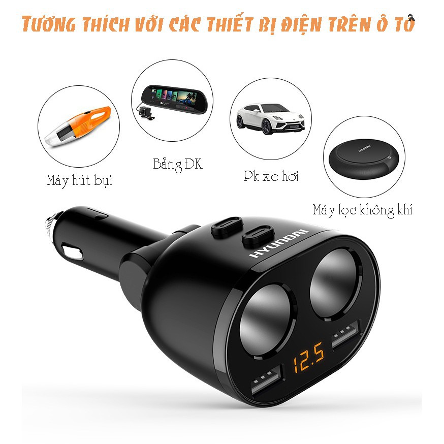 Tẩu Chia Sạc Xe Hơi HỖ TRỢ SẠC NHANH Ô Tô ⚡️HÀNG CHÍNH HÃNG⚡️ 2 Nguồn - 2 Usb Có Báo Điện Áp HIỆU QUẢ