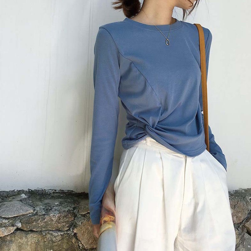 Áo thun mỏng IELGY tay dài màu trơn dễ phối đồ thời trang cho nữ