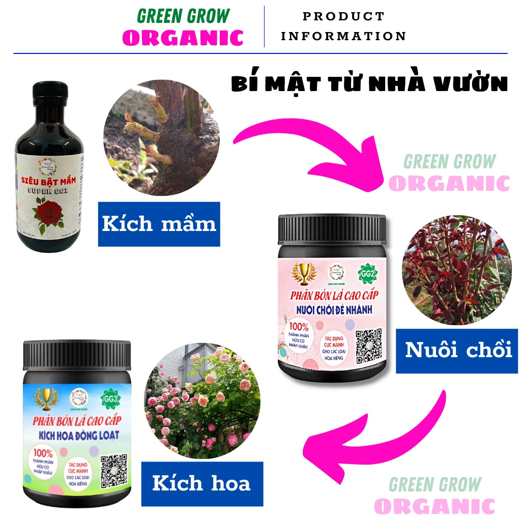 Kích thích ra hoa đồng loạt Green Grow Organic - Phân bón lá kích hoa đồng loạt cho hoa hồng, hoa giấy, hoa mai MS101