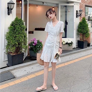 Đầm váy bi trắng cổ V (kèm hình thật)