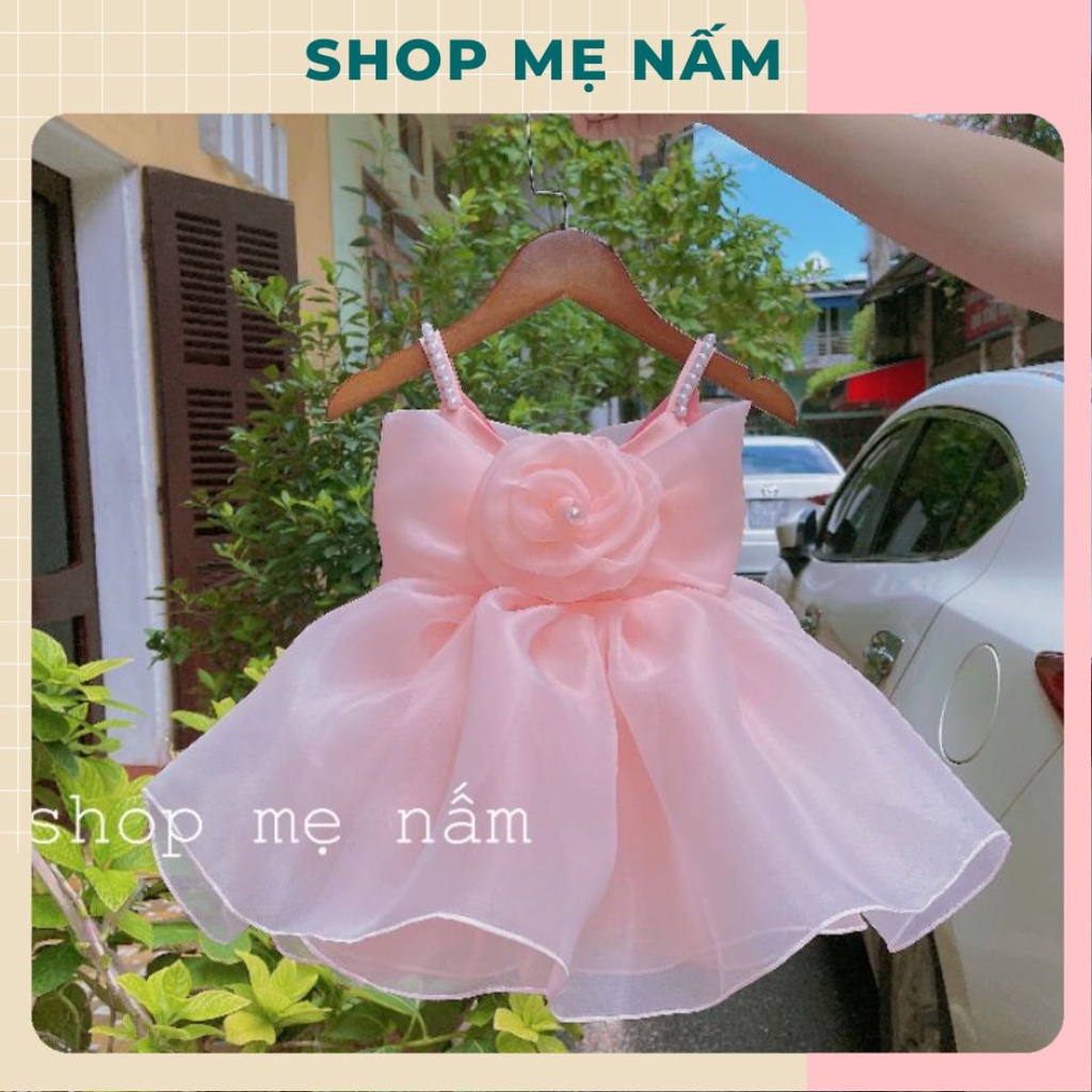 ₪✕❍Váy bé gái hai dây dáng xòe phồng công chúa hoa hồng đính hạt - Shop Mẹ Nấm