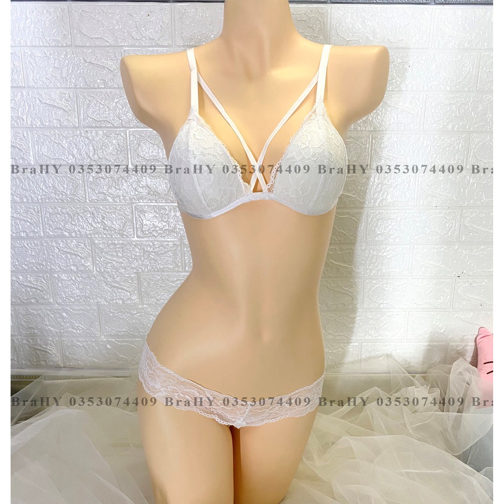 Đồ lót ren sexy màu trắng có dây ôm ngực nguyên set gồm áo + quần BRAHY 067 | BigBuy360 - bigbuy360.vn