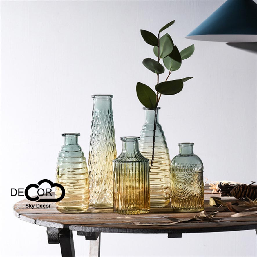 Bình hoa vintage ombre Sky Decor - Lọ thủy tinh cắm hoa, lo thủy tinh decor bàn làm việc
