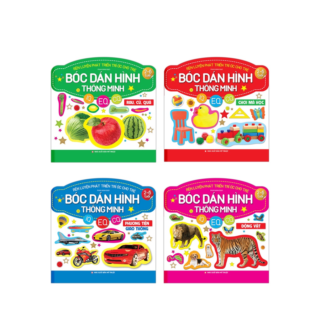 Sách-Combo4c-bóc dán hình thông minh IQ-EQ-CQ( 2-6 tuổi)-Chơi mà học+Động vật+Phương tiện giao thông+Rau, củ, quả