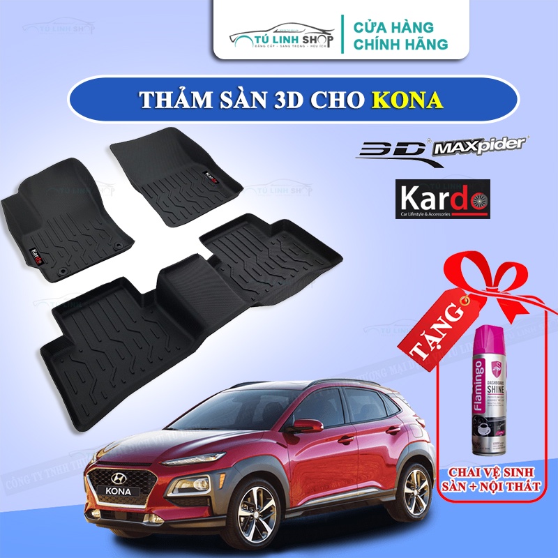 Thảm lót sàn Hyundai KONA bằng khuôn đúc hãng Kardo hoặc 3D MAXpider KAGU, Chất liệu TPV,XPE an toàn không độc hại