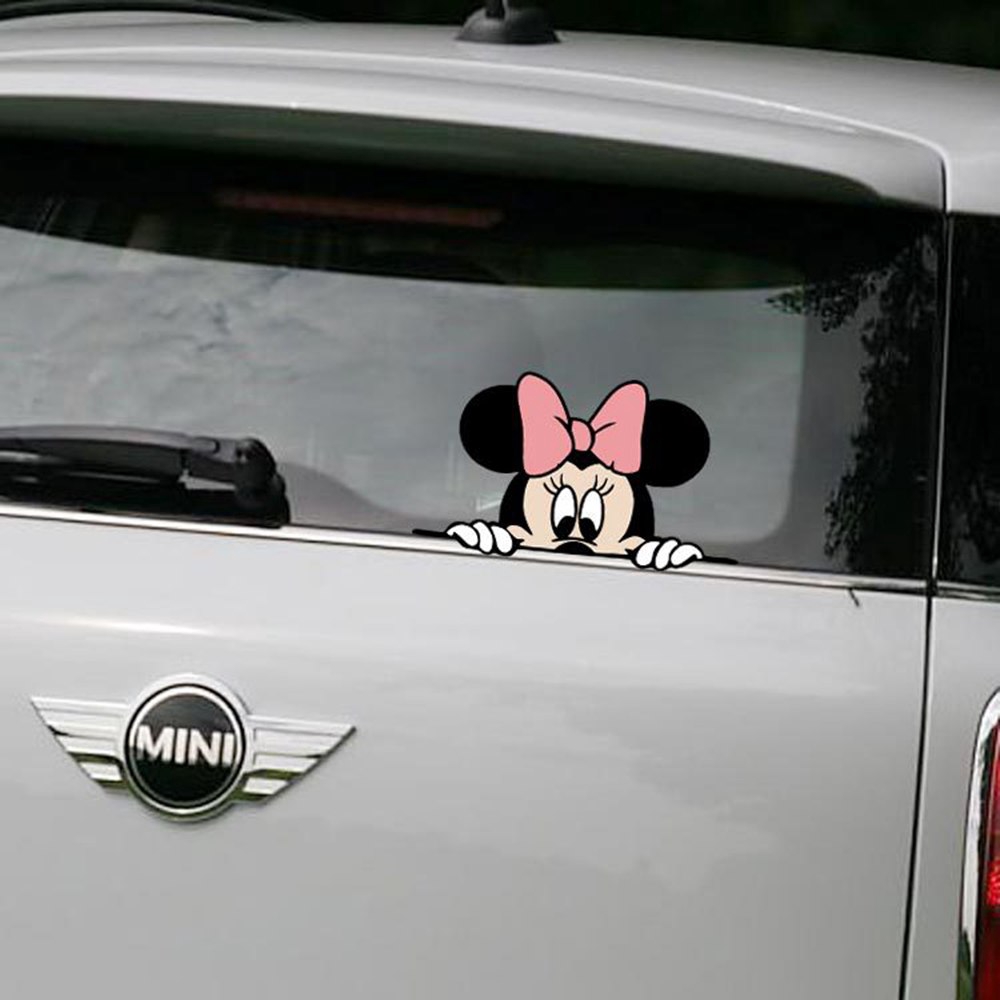 Miếng dán gương chiếu hậu xe hơi hình chuột mickey minnie xinh xắn