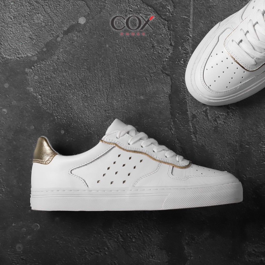 Giày Nữ Sneaker Da Bò Thời Trang DINCOX Chính Hãng E03 White Gold Sang Trọng