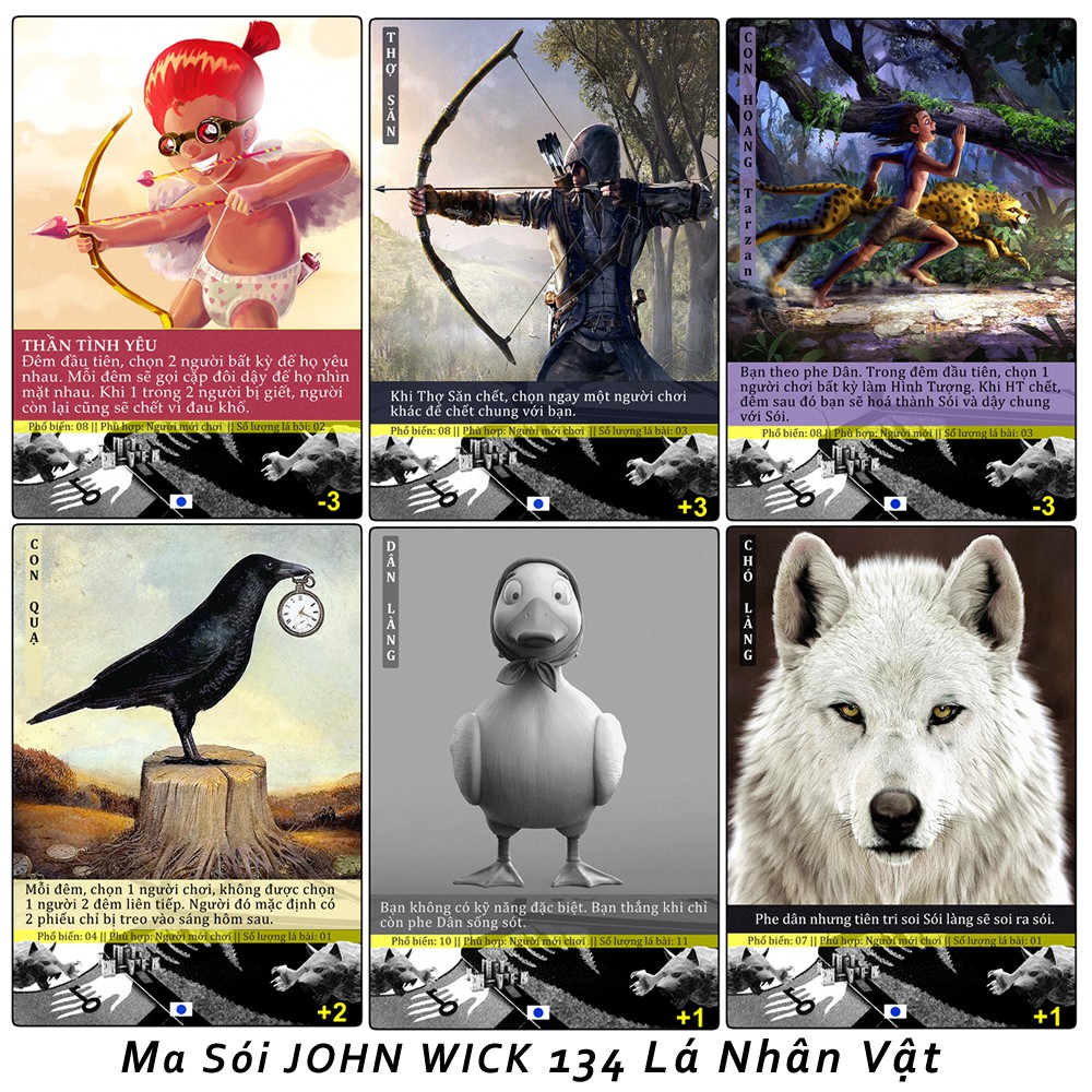 Bài Ma Sói John Wick 134 lá nhân vật việt hóa