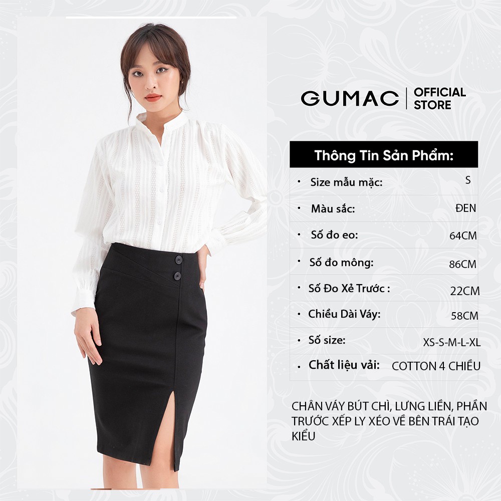 [Mã WABR1512 giảm 12% tối đa 50k đơn từ 99k] Chân váy bút chì xẻ tà GUMAC ôm body quyến rũ VB674