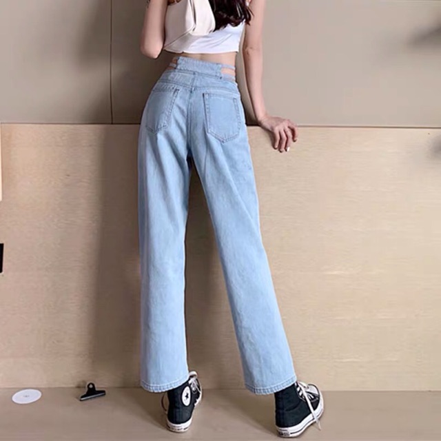 Quần jeans cạp cao điểm nhấn dây eo tôn dáng, hàng quảng châu QJ001