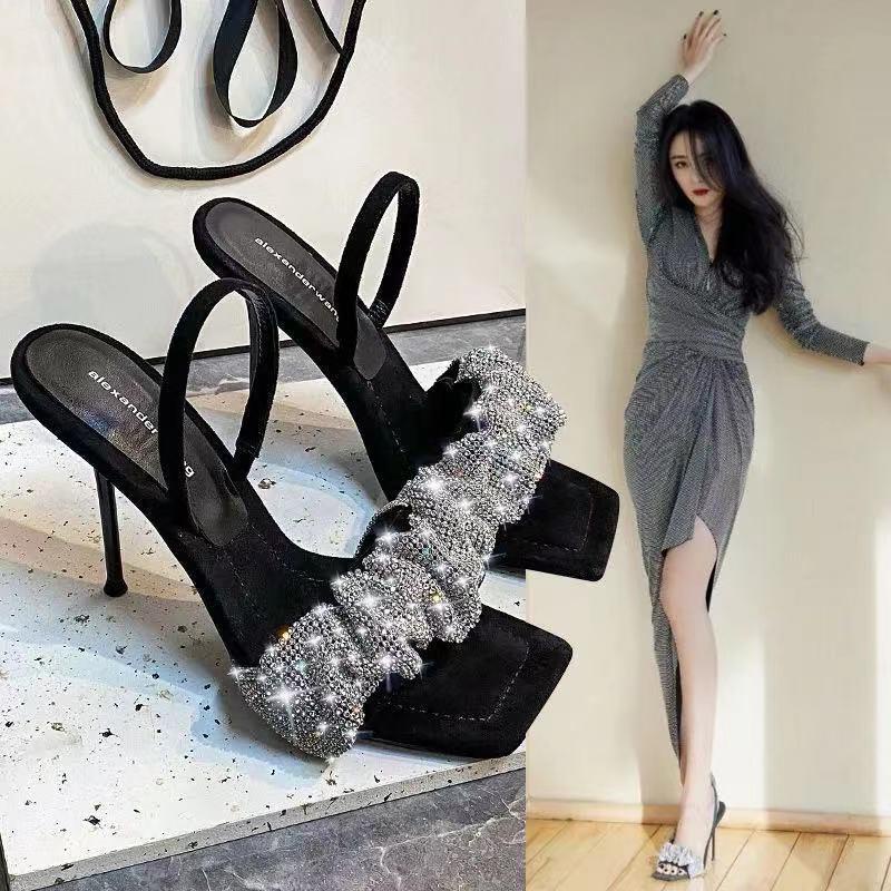 Giày cao gót đính đá lấp lánh thời trang mùa hè size 35-43 cho nữ