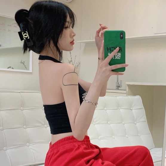 Áo kiểu croptop ZHELIHANGFEI cổ yếm trẻ trung quyến rũ dành cho nữ