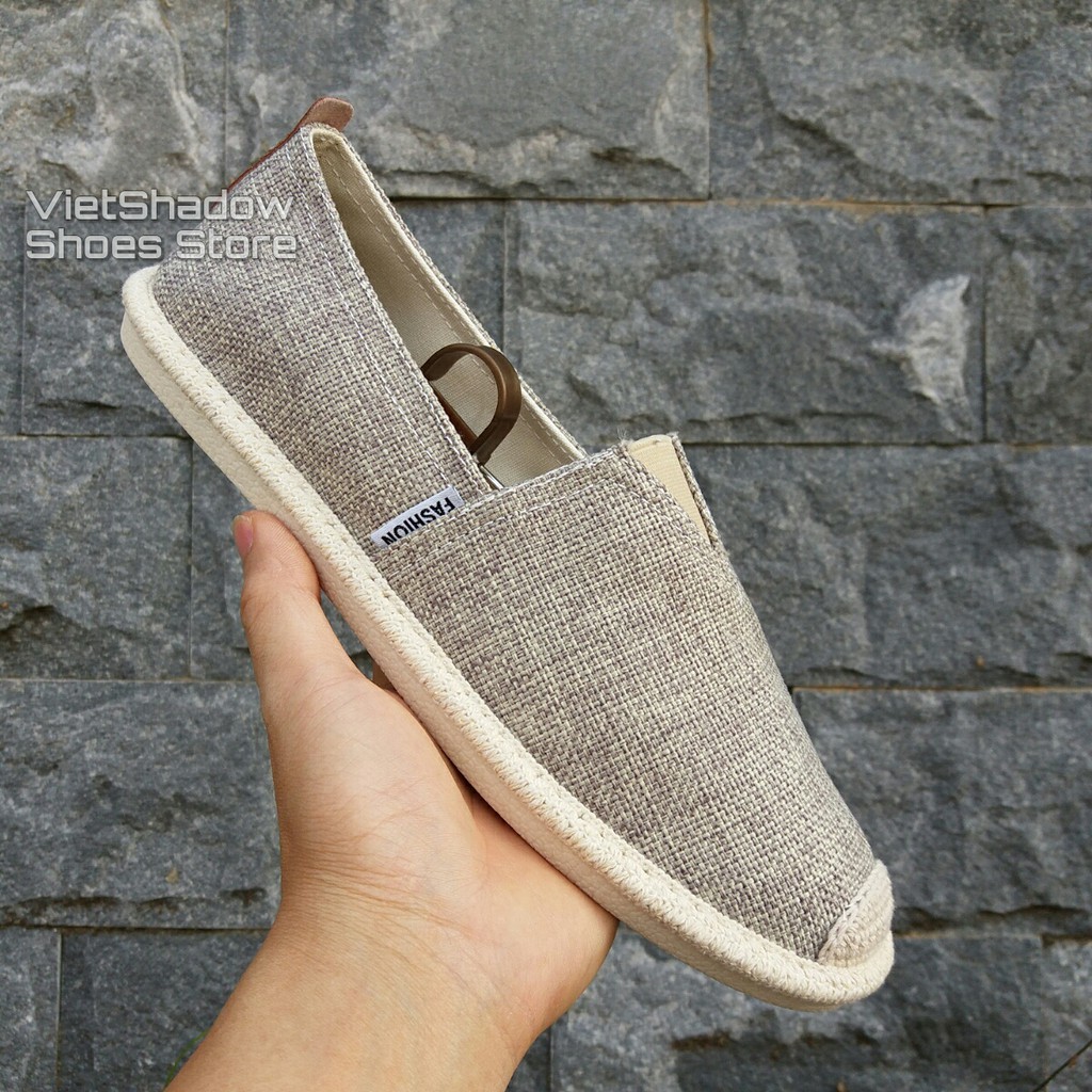 Slip on nam - Giày lười vải nam cao cấp - Vải bố màu rêu xám - Mã SP 2905