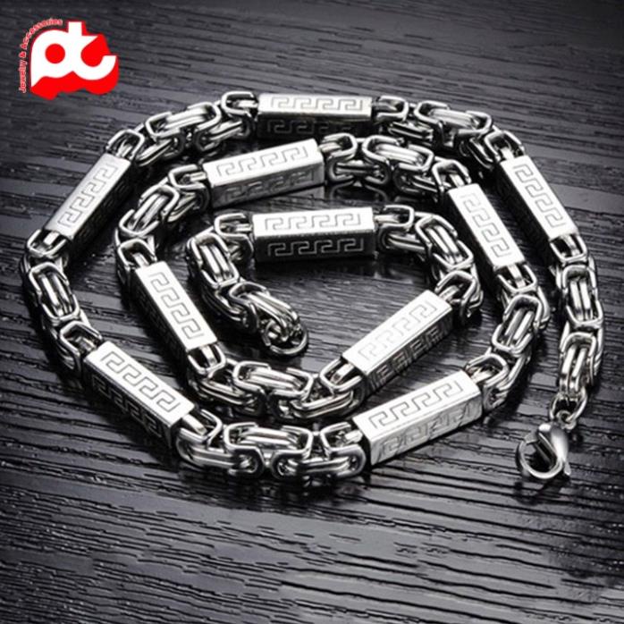 Dây chuyền inox nam titan cao cấp đẹp sang trọng thép không gỉ ziczac vuông PT JEWELRY kích cỡ 7mm màu trắng PTDCNA27