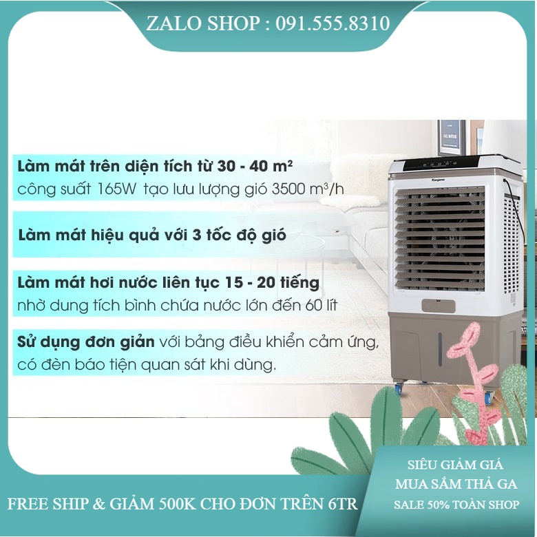 Quạt điều hòa Kangaroo KG50F79N _ ĐƠN TRÊN 6TR TẶNG BẾP ĐIỆN, NỒI CHIÊN...