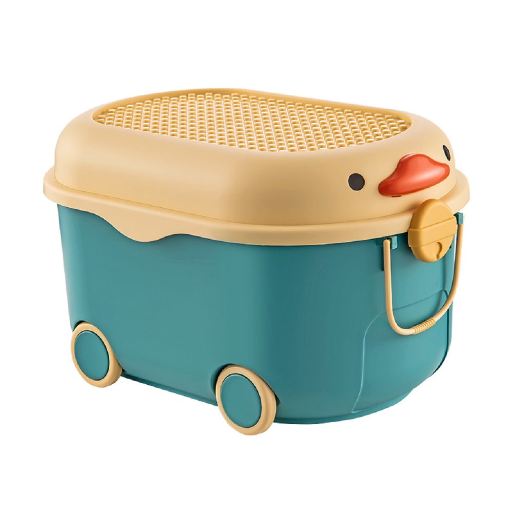 HomeBase STACKO Thùng đựng đồ đa năng hình con vịt có bánh xe có nắp khóa hai bên W57xH33xD38cm Sz L màu xanh dương