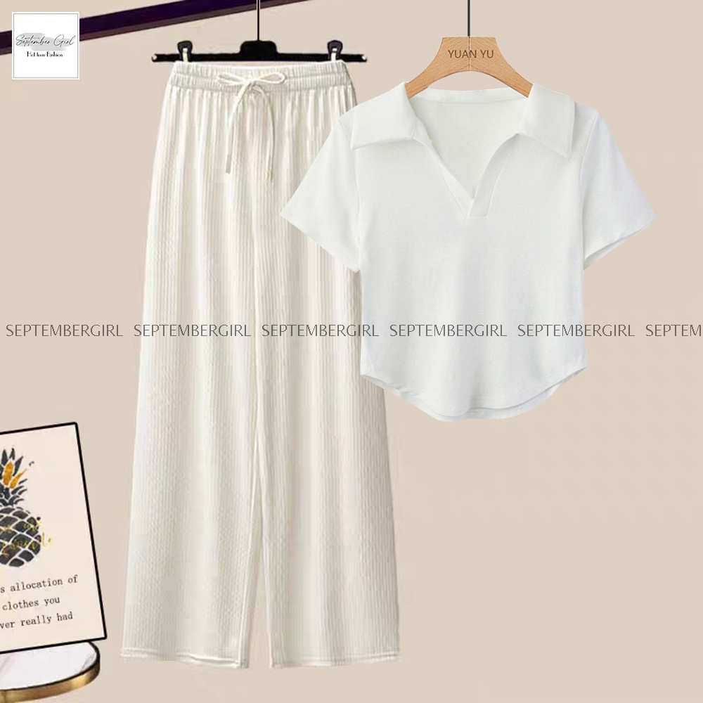 ComBo Áo Polo CropGHEP TOP Kết Hợp Quần Suông Thun Tăm Hách Dáng SEPTEMBERGIRL - GHEP TOP 001 + QUAN 001