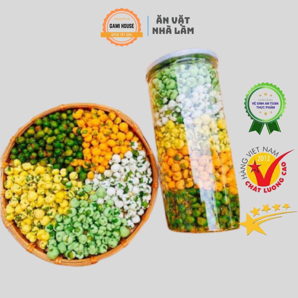 Đậu Hà Lan Tỏi Ớt, Phô Mai, Wasabi, Mix Ngũ Vị Loại Ngon Nhà Làm Hũ 420g - Đồ Ăn Vặt Nhà Làm