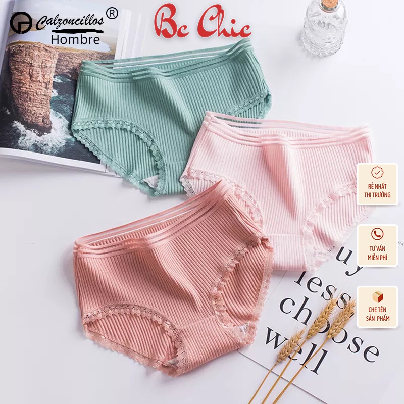 Quần Lót Nữ Cotton gân tâm cạp lưới phối viền ren điệu đà quyến rũ mã Q 130 BC_CHIC LINGERIE