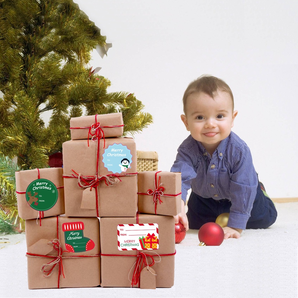 Miếng dán trang trí quà tặng in chữ Merry Christmas