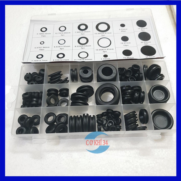 125 Piece Niêm Phong Grommet Cao Su O Vòng Assortment Bộ Thủy Lực Ống Nước Đệm Bóng Sơn Cói Bộ Vòng Dây Điện Gioăng Dụng