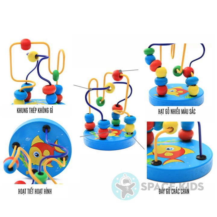 Đồ chơi gỗ thông minh Luồn hạt gỗ nhiều màu, đồ chơi giáo dục montessori rèn luyện kỹ năng cho bé